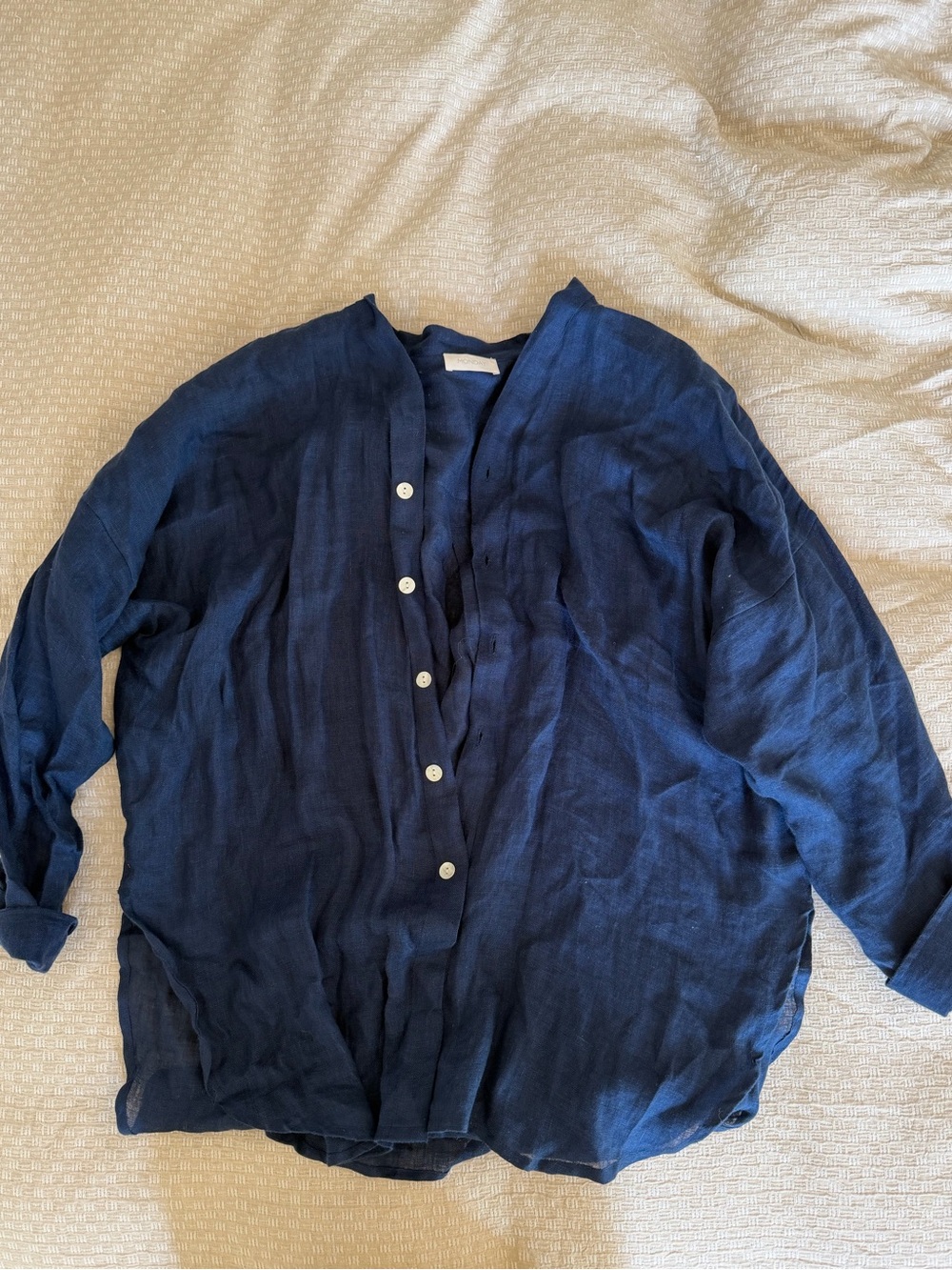 Monday Swimwear Navy Button-Front Linen Shirt